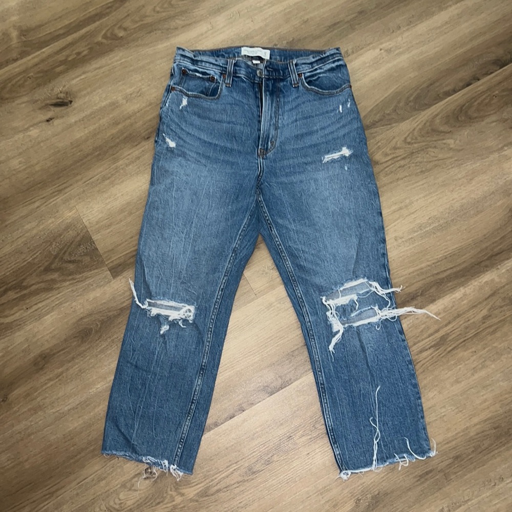 Abercrombie & Fitch High-Rise Distressed Blue Jeans